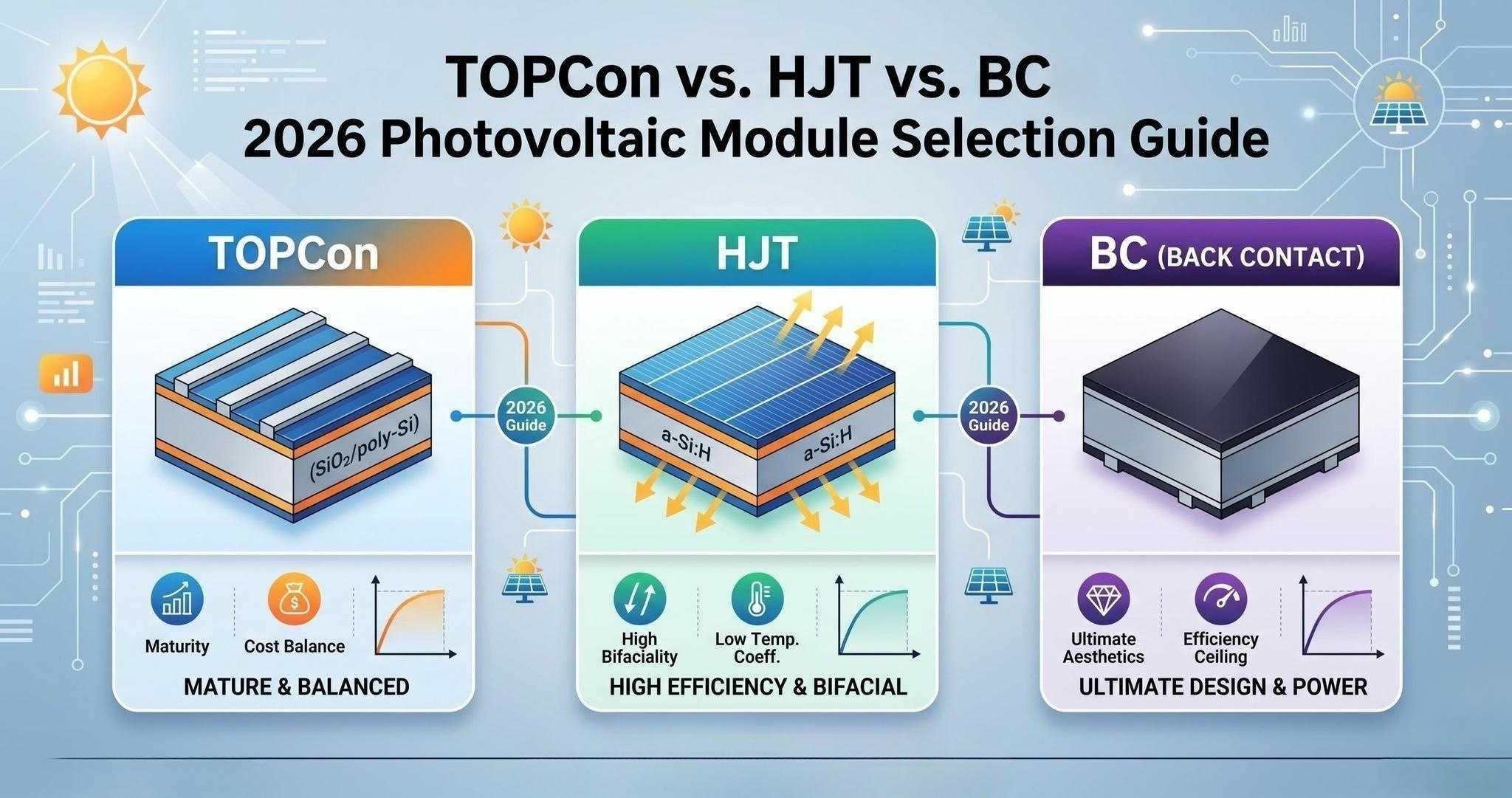 TOPCon vs. HJT vs. BC: 2026 Photovoltaic Module Selection Guide